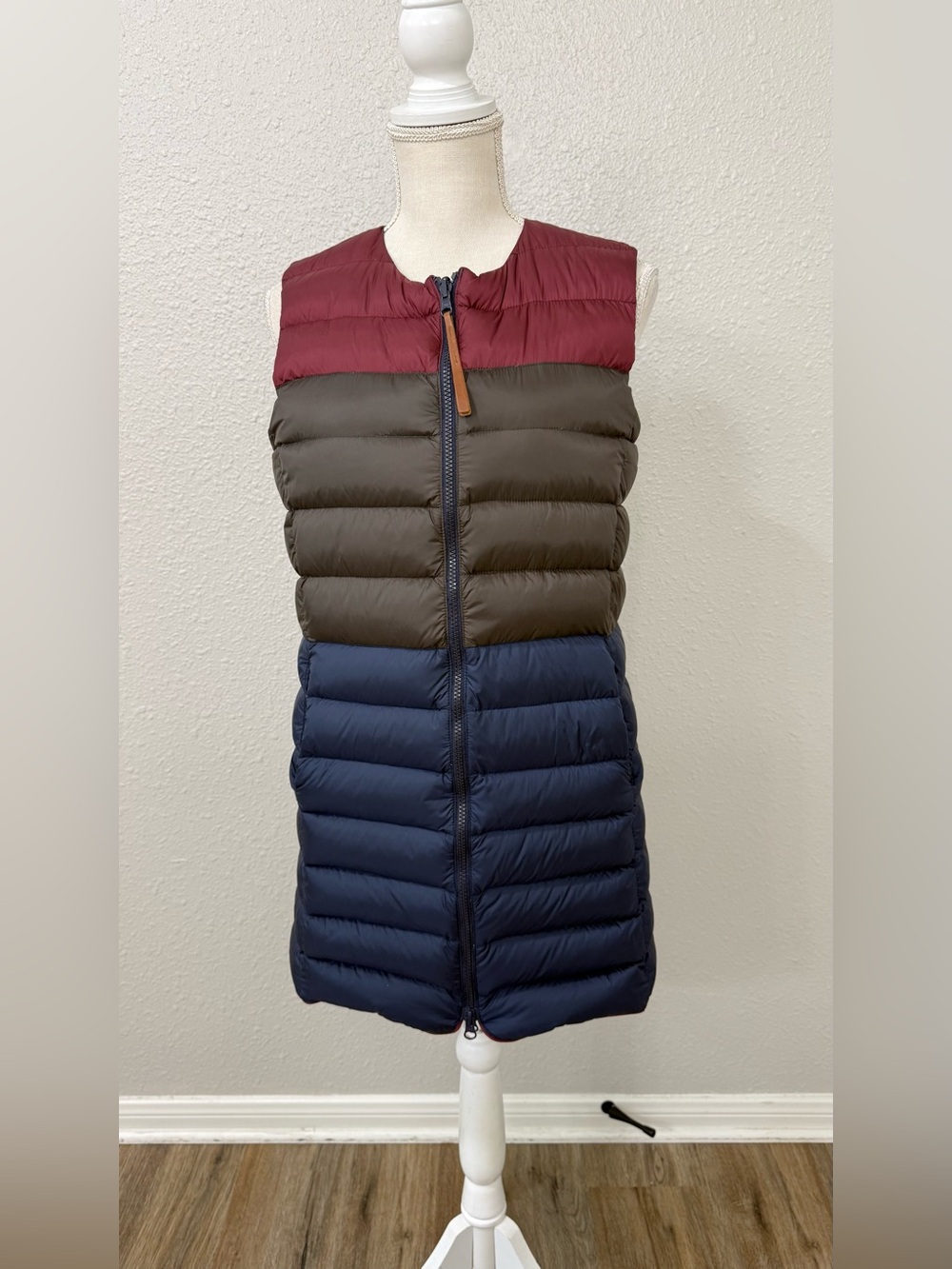 Maliparmi Reversible Long Puffer Vest Women’s 42 Navy Colorblock Lightweight S - Picture 2 of 12